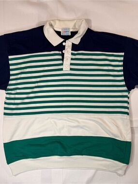 Jockey Navy, Green & White Striped Short Sleeve Polo